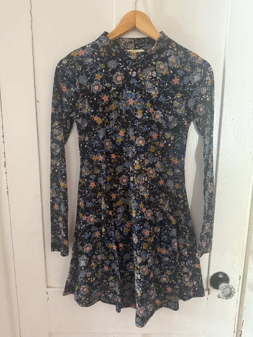 Lush Black Floral Long-Sleeve Skater Dress